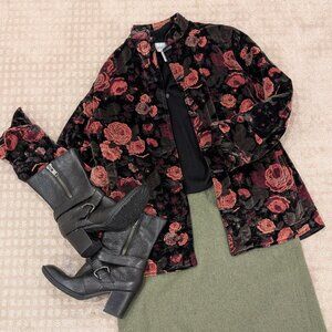 Alfani Floral Velvet Blazer Jacket - Black with Rose Print